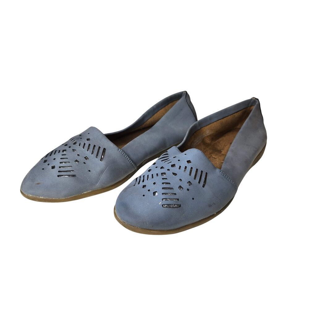 A2 Ballet Flats Laser Cut Out Blue Grey Vegan Slip On Shoes Boho 8.5M